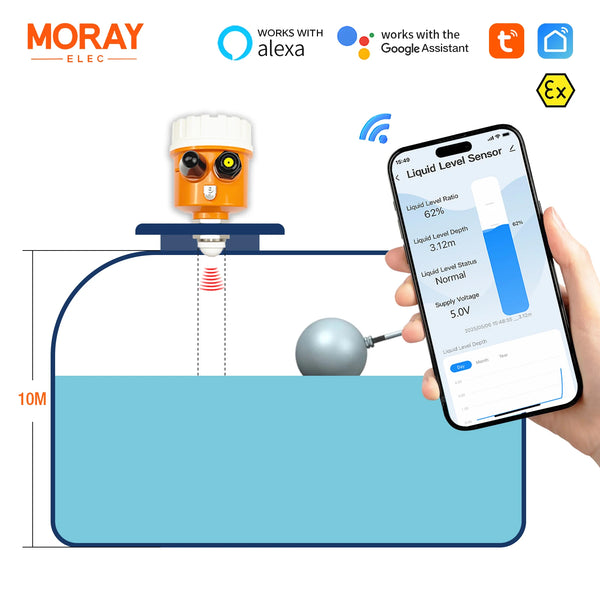Moray ME203W Tuya Smartlife APP Wireless Real Time Reminder Oil Water Tank Anti-interference Ultrasonic Water Level Sensor